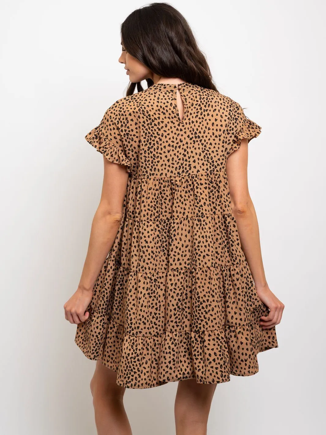 WOMEN'S PRINTED BABY-DOLL RUFFLE SLEEVE MINI DRESS