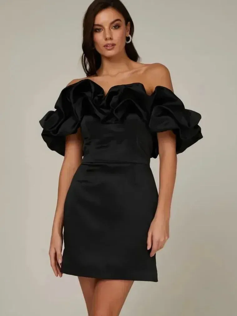 Women's Spring Summer Chic Mini Dress Ruffles Slash Neck Bodycon Package Party Prom Wedding Dress Sexy Backless Mini Evening Dress