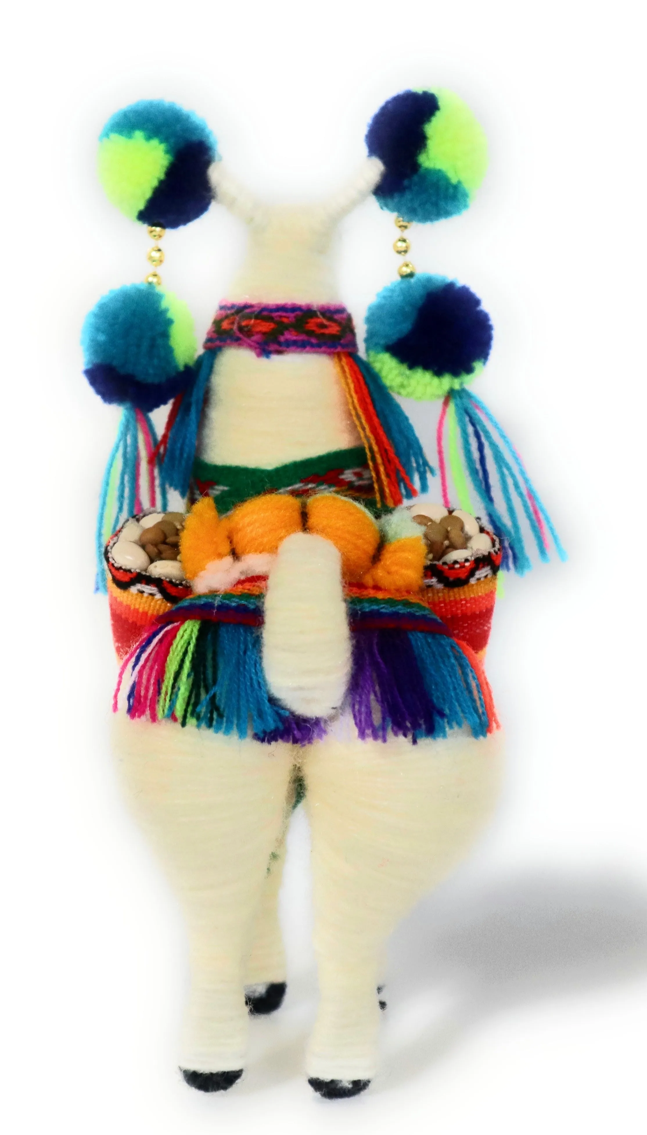 Wool Multicolor Llama Figurine. Peruvian Folk Art. 7.5" Tall