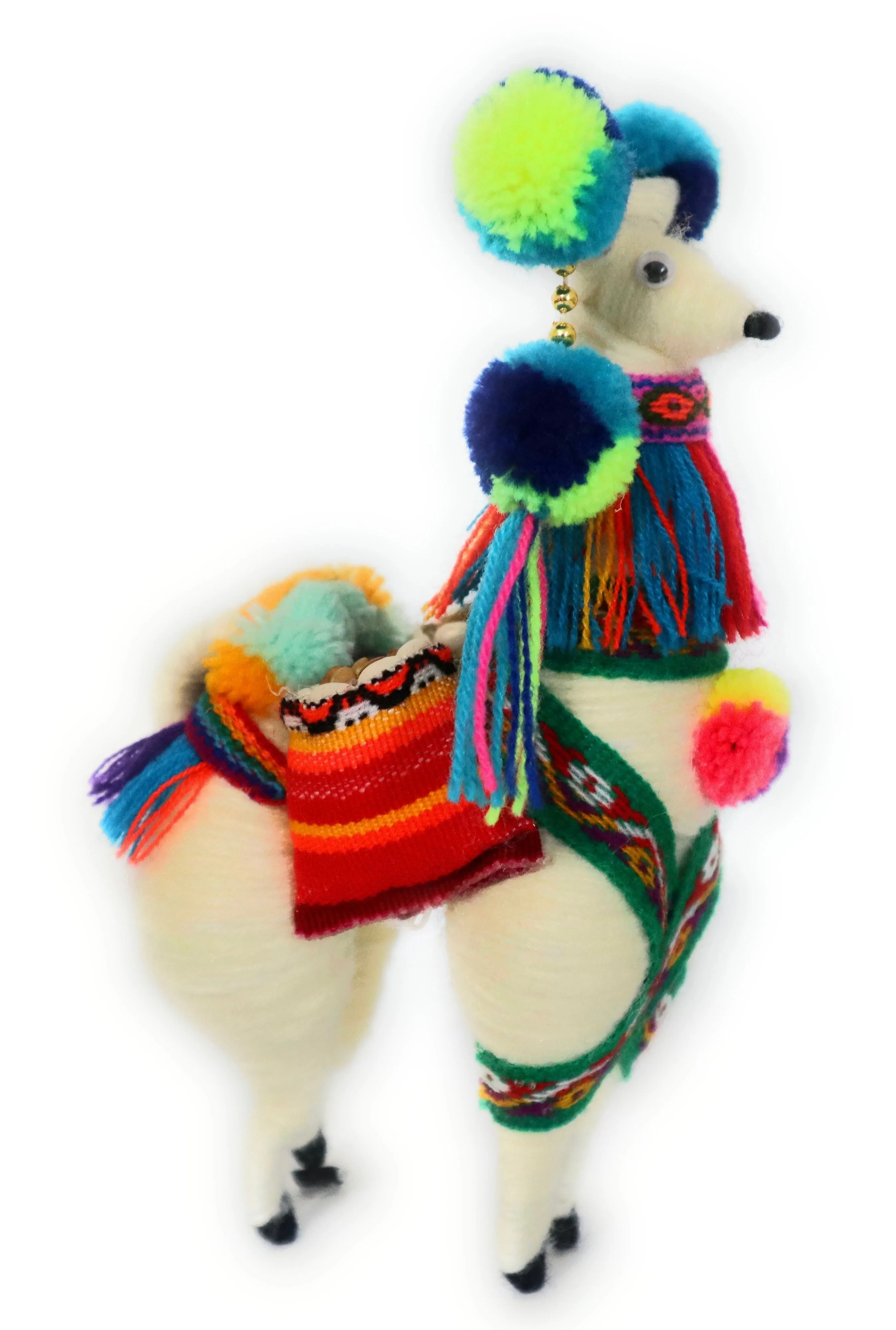 Wool Multicolor Llama Figurine. Peruvian Folk Art. 7.5" Tall