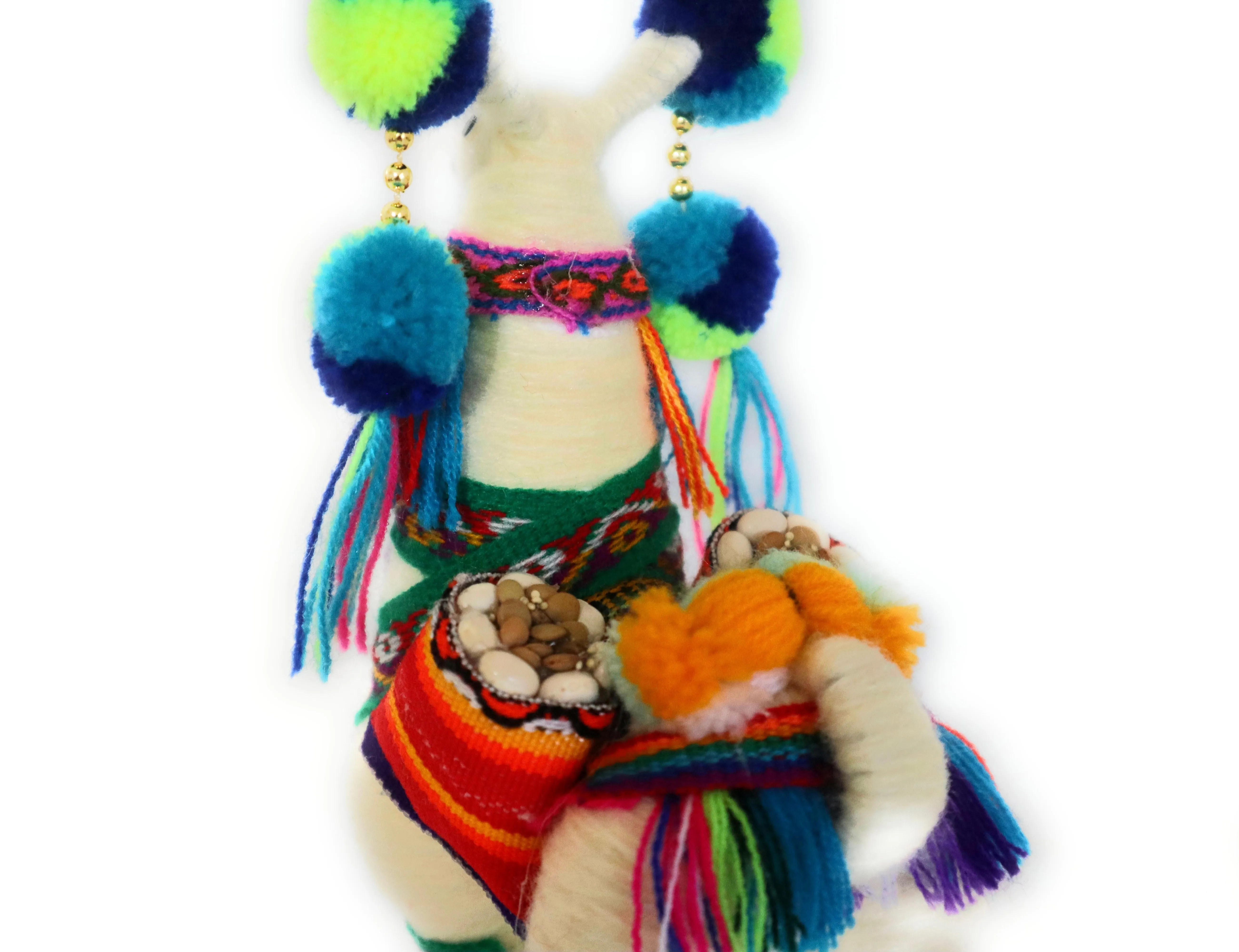 Wool Multicolor Llama Figurine. Peruvian Folk Art. 7.5" Tall