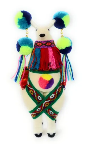 Wool Multicolor Llama Figurine. Peruvian Folk Art. 7.5" Tall