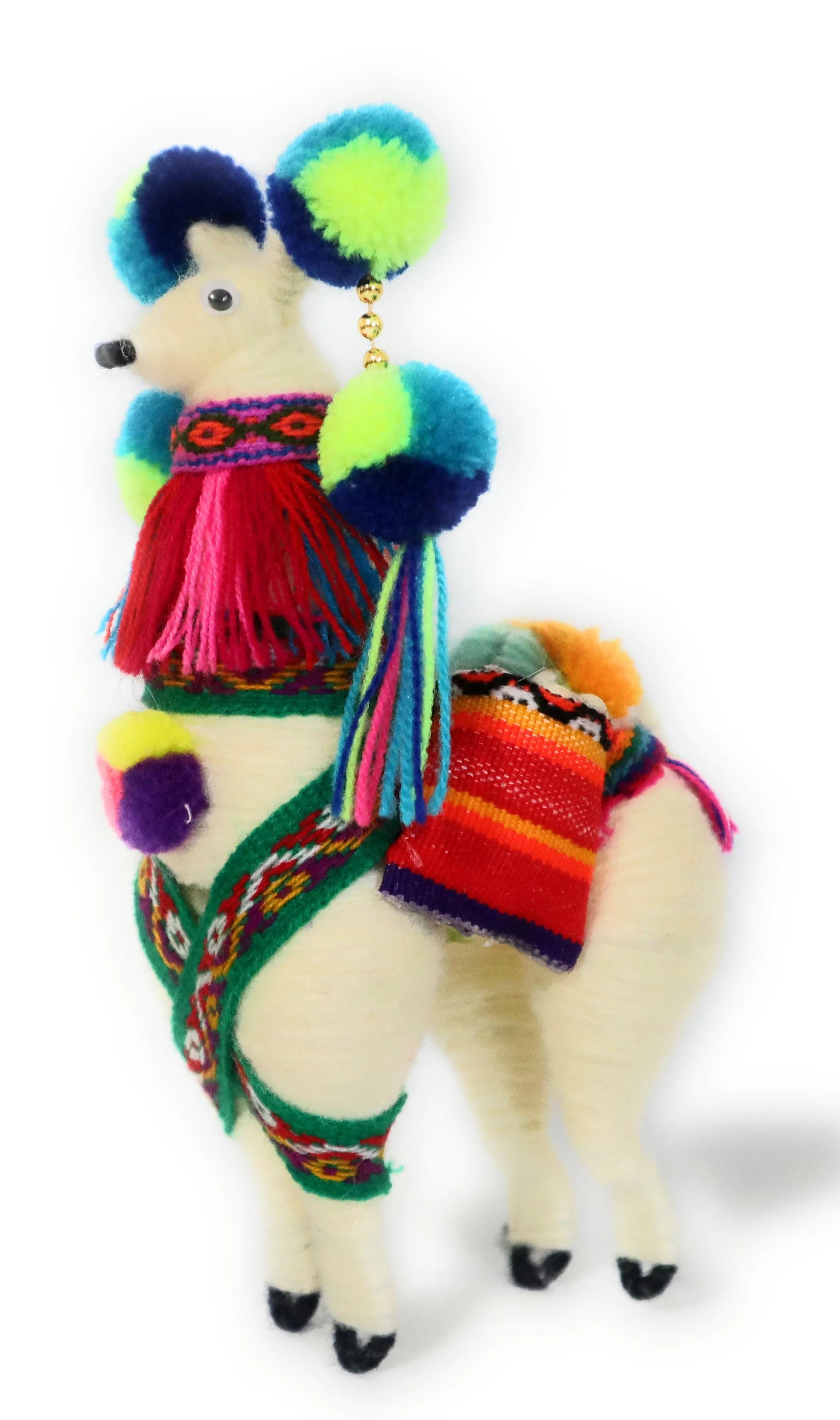 Wool Multicolor Llama Figurine. Peruvian Folk Art. 7.5" Tall
