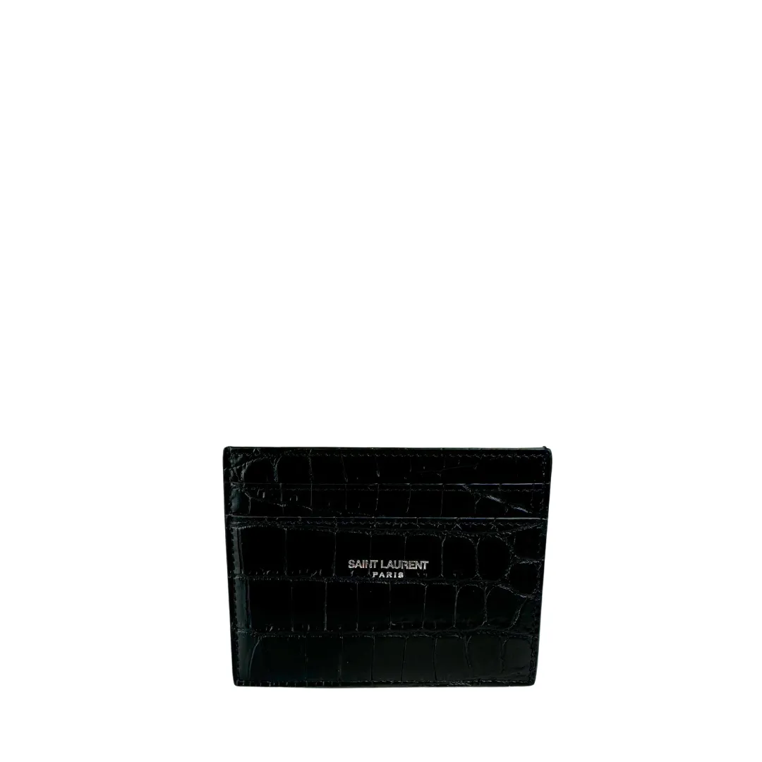 YSL Croc Embossed Matte Paris Card Case