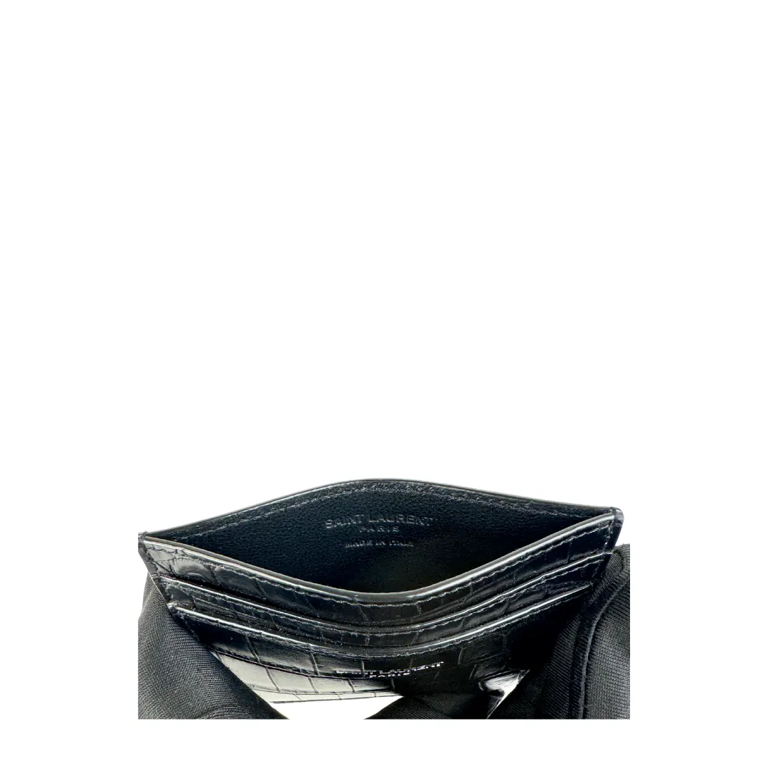 YSL Croc Embossed Matte Paris Card Case
