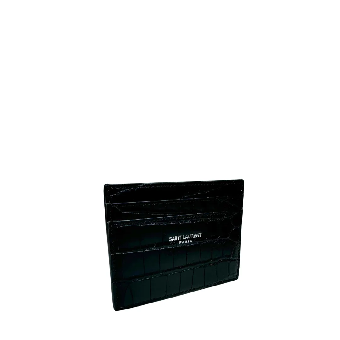 YSL Croc Embossed Matte Paris Card Case