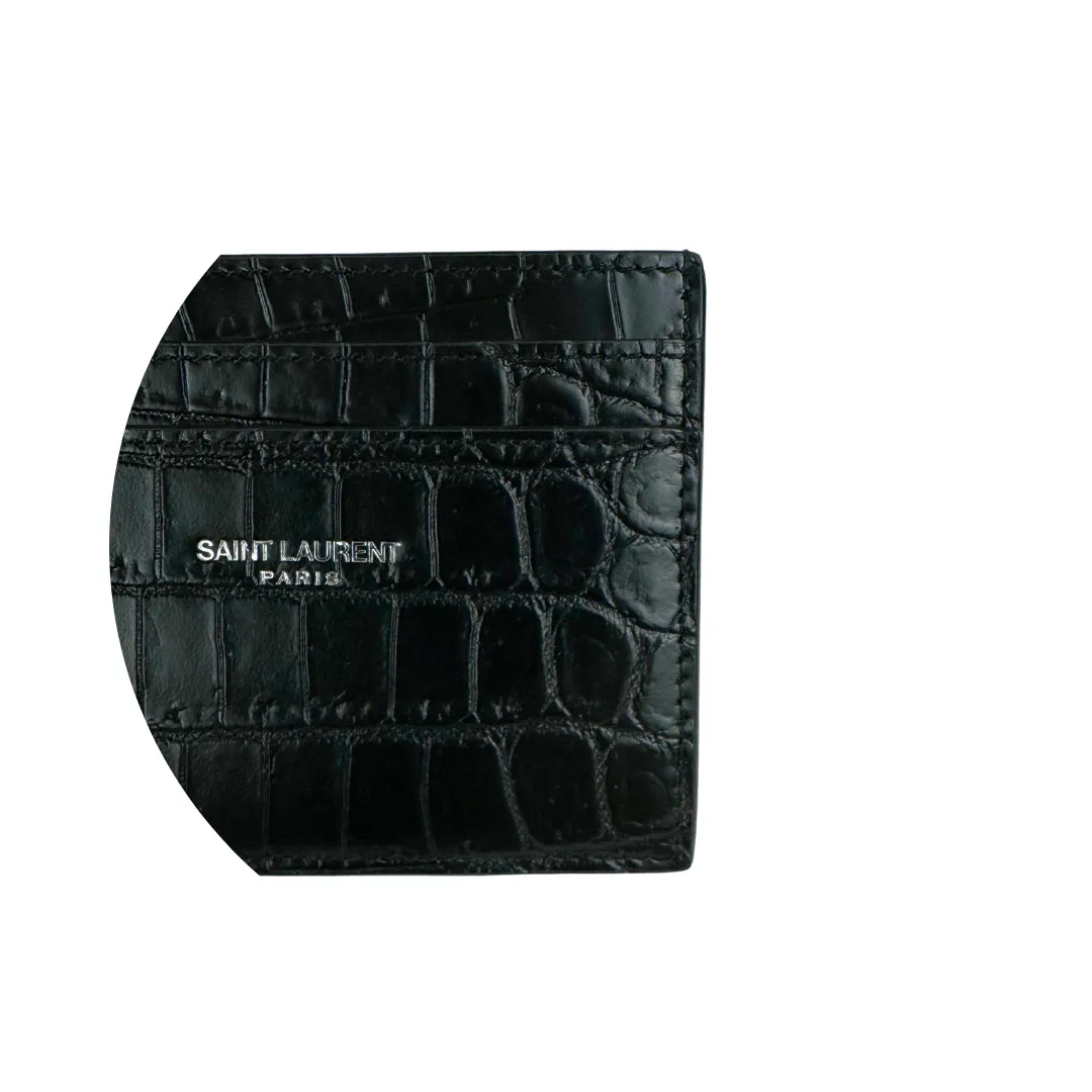YSL Croc Embossed Matte Paris Card Case